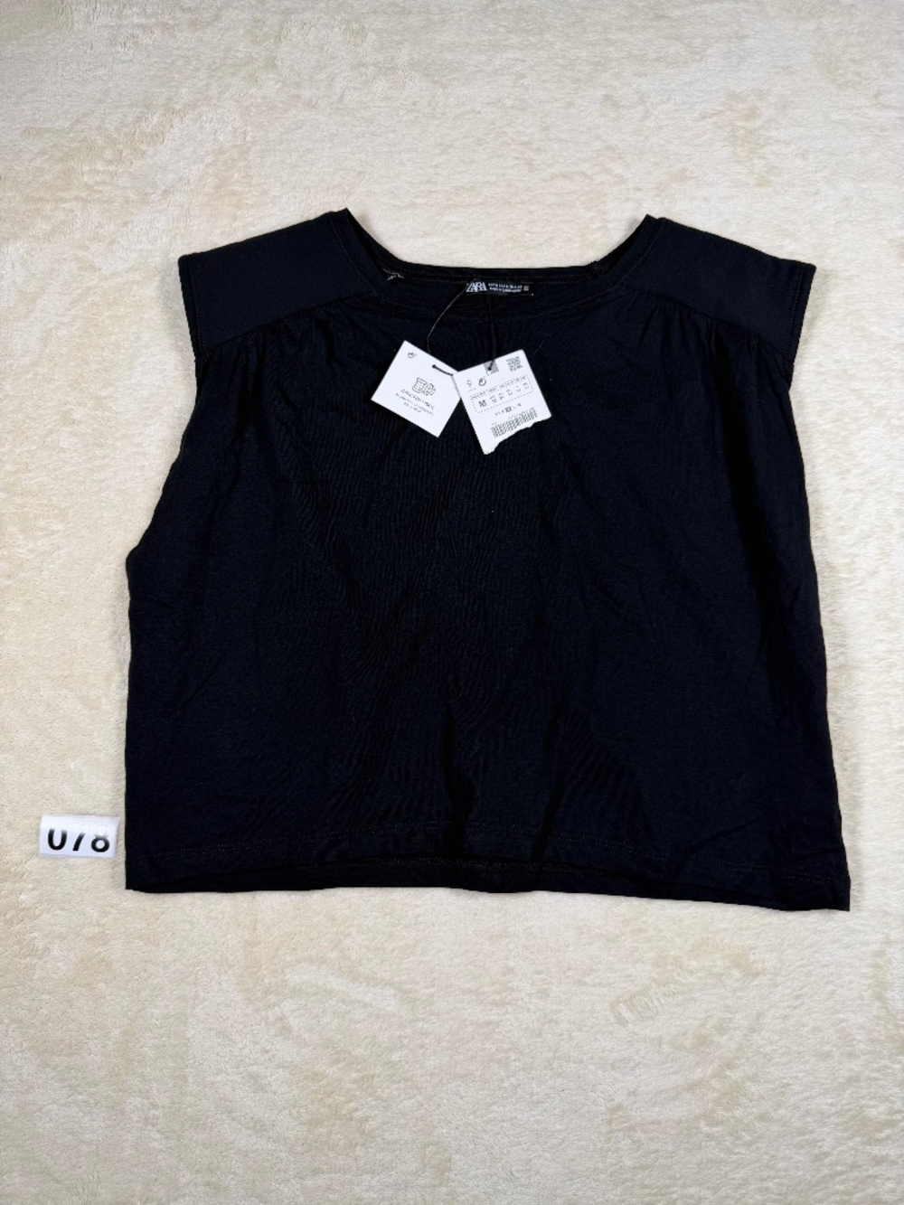 NWT Zara Shoulder Pad Cropped Muscle Tee in Black